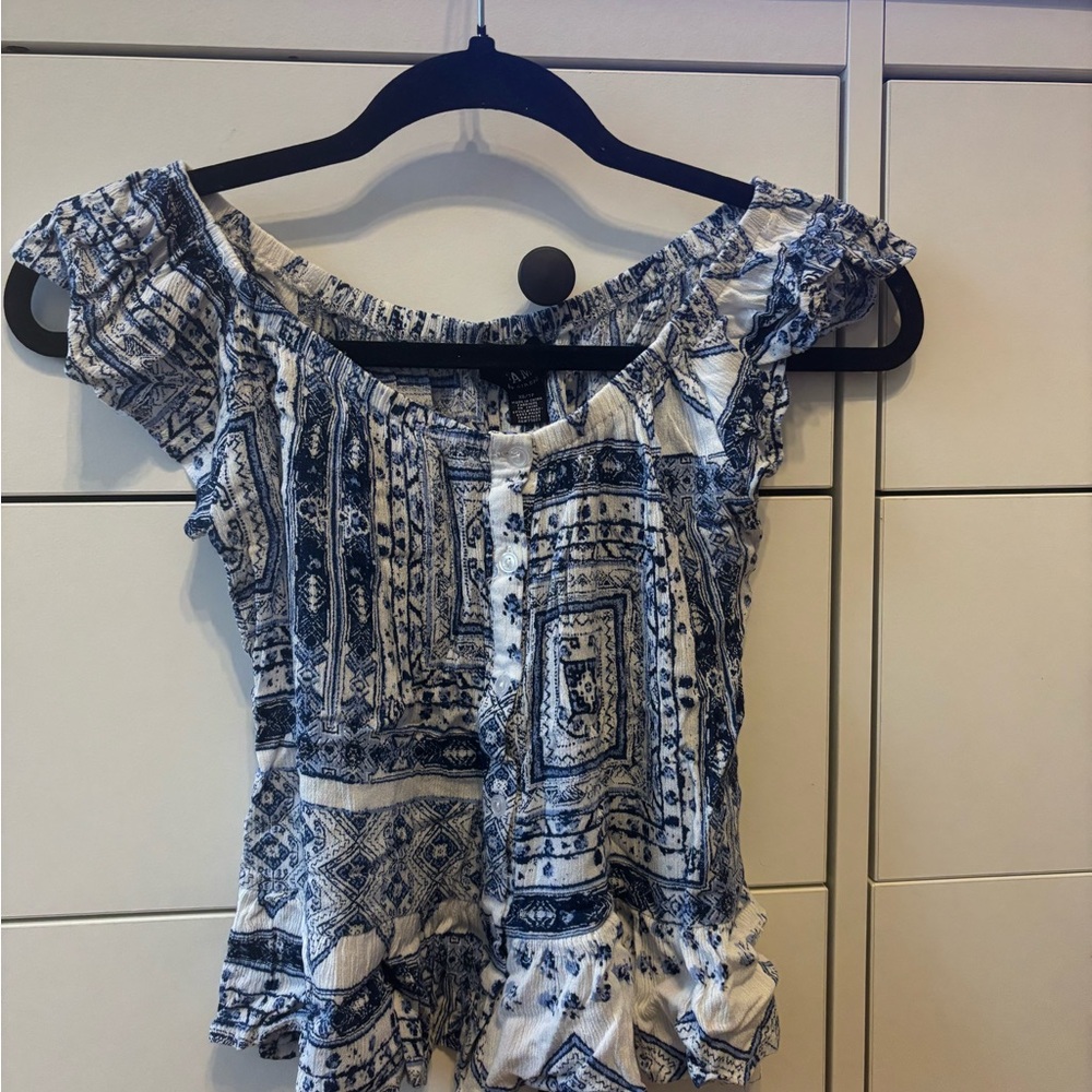 Blue and White Patterned Women's Top